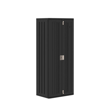 Suncast Tall Storage Cabinet for Garage Organization - 72" Freestanding Utility Closet with Shelving for Garden Supplies, Paint Cans & Outdoor Tools, Multi-Wall Resin Construction, Black