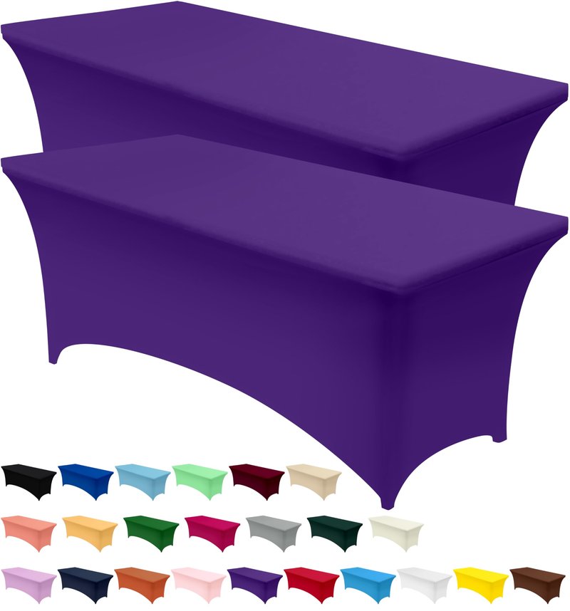 Utopia Kitchen Spandex Tablecloth 2 Pack [6FT, Purple] Tight, Fitted, Washable and Wrinkle Resistant Stretch Table Cloth Rectangle Cover for Trade Show, Weddings & Parties [72Lx30Wx30H Inch]