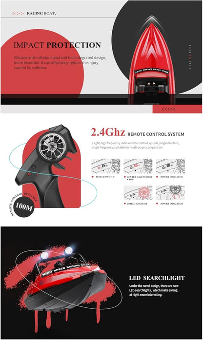 GoolRC RC Jet Boat WLtoys WL917 16km/h High Speed Remote Control Boat 2.4Ghz RC Jet Toys Storage Bag Led Lights Low Battery Warning Gift for Teens Adults