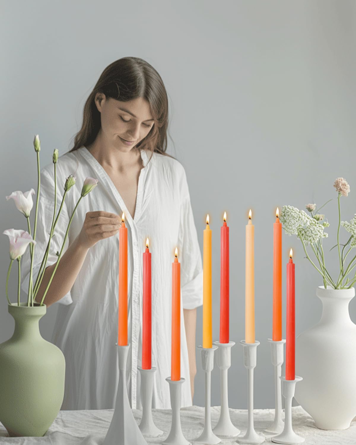 LPUSA Orange Taper Candles 10.5 inch Pastel Candle Sticks Unscented Driples Tapered Candle Ideal as Dinner Candles Smokeless Long Burning,Set of 12