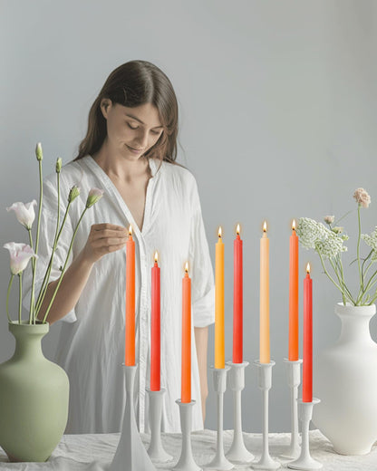 LPUSA Orange Taper Candles 10.5 inch Pastel Candle Sticks Unscented Driples Tapered Candle Ideal as Dinner Candles Smokeless Long Burning,Set of 12