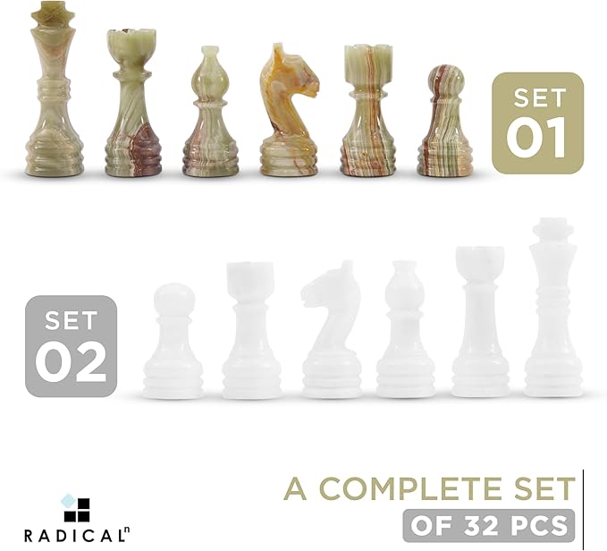 Radicaln Marble Chess Figures 3.5'' Inches White and Green Handmade Marble Chess Pieces for Board Game Figures &amp Board Travel Set for Adults