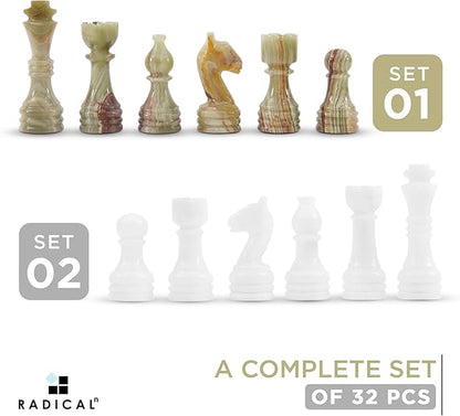 Radicaln Marble Chess Figures 3.5'' Inches White and Green Handmade Marble Chess Pieces for Board Game Figures &amp Board Travel Set for Adults