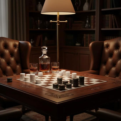 Marble Chess and Checker Pieces Set with Free Storage Box Collection (White Black)