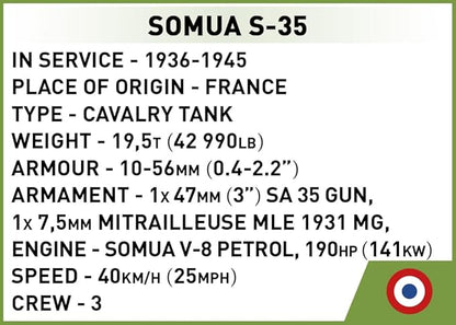 COBI Historical Collection WWII SOMUA S-35 1:72 Scale Tank Building Set 99 Pieces