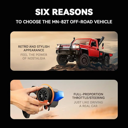 MN-82T RC Truck 1/12 RC Rock Crawler 4x4 Remote Control Pickup Off Road 2.4GHz All Terrain Proportional Throttle Steering RTR Hobby for Adult