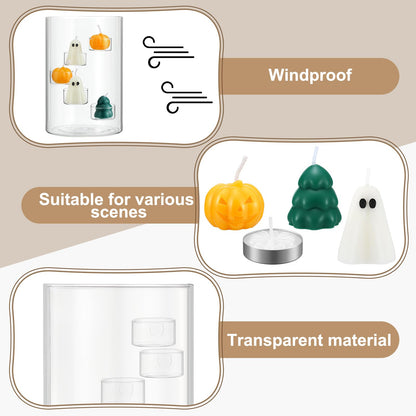 Reallnaive Halloween Glass Hurricane Candle Holder with Candles and Tea Light Clear Cylinder Pillar Candle Holder for Halloween Table Centerpiece Decorations(23 Candles,Three Style)