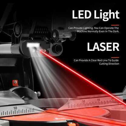 TOYAKI 12-Inch Sliding Compound Dual-Bevel Miter Saw With Laser Guide, LED Light,Extension Table, 15-Amp, 4.13x12.99inch Cutting Capacity, With 40T And 120T TCT Miter Saw Blades