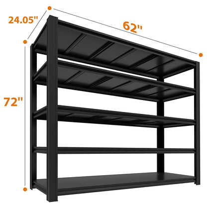 KIFDYTH Metal Garage Shelving Unit, 5-Tier Heavy Duty Garage Shelving, Adjustable Storage Shelves, 3500 LBS Capacity, Industrial Shelves for Garage, Basement(72 H*62 W*24.05 D)