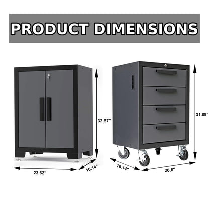 Torin Garage Cabinets Storage System, 9 Piece Included Steel Drawers Rolling Chest,Locked Storage Cabinet, Perfect for Organizing Garage and Tools, 129.92", Black/Grey