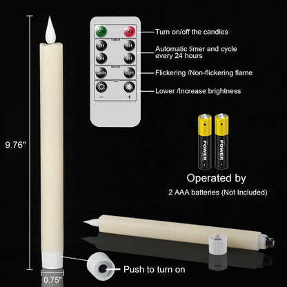 GenSwin Flameless Taper Candles with 2 Remote, Set of 6 Real Wax Taper Candles Battery Operated, LED Flameless Battery Candlesticks for Halloween Home Holiday Decor