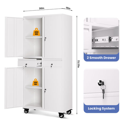 Garvee Metal Storage Cabinet, 73 Inch Garage Storage with Locking Doors and Adjustable Shelves, Heavy Duty Tool Cabinet with 2 Drawers