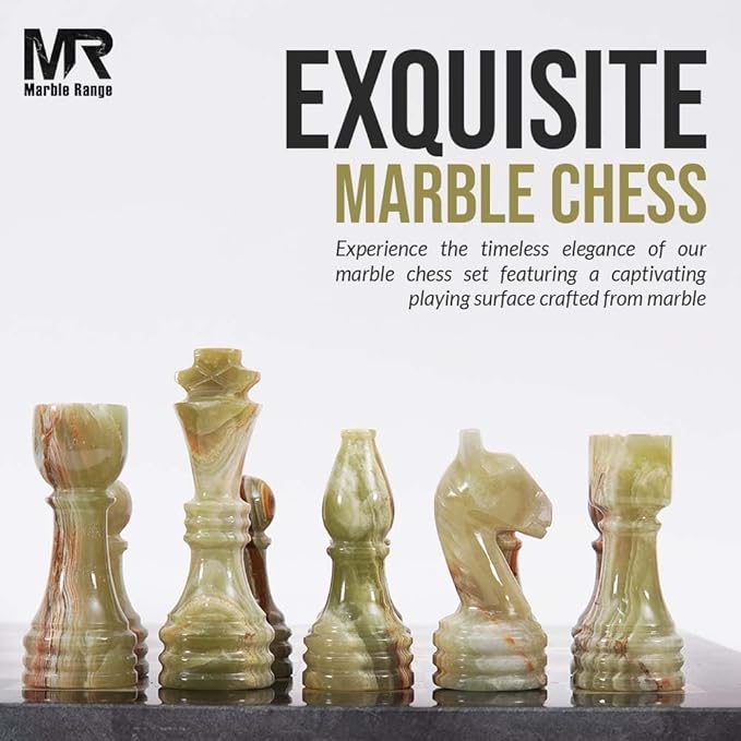 Marble Chess Set for Adults 15 Handmade Black &amp Green Onyx Board Game with 32 Chess Pieces 2 Extra Queens &amp Storage Box Luxury Travel Game – Elegant Home Décor