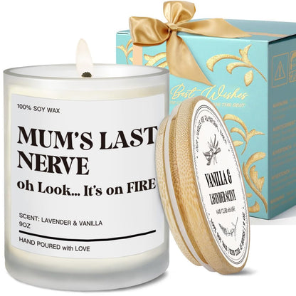 Moms Last Nerve Oh Look Its On Fire Lavender Vanilla Candle 9OZ, Funny Gifts for Mom from Daughter, Son, Unique Mothers Day Christmas Birthday Gifts for Mom Stocking Stuffers