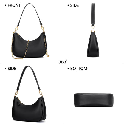KKXIU Shoulder Bag for Women Cute Hobo and Tote Handbags Retro Clutch Underarm Purse with 2 Removable Straps (Black)
