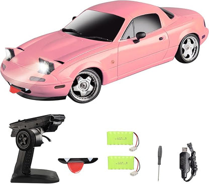 LD1804 RC Drift Car 1:18 Scale Mini MX-5 RWD 2.4GHz Miata RC Vehicles with Gyro and LED Lights for Adults Hobby(Pink)