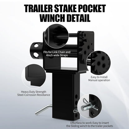 Trailer Stake Pocket Winch, 16200 LBS Capacity Heavy Duty Steel Trailer Winch with 4 Cotter Pin Holes, for Flatbed Trucks Winches, 6 Pack