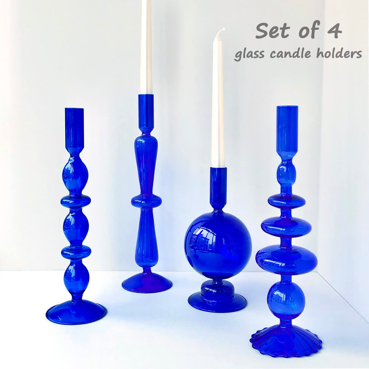 Amanman Candle Stick Candle Holder, Glass Candle Holders for Table Centerpiece, Modern Style Klein Blue Candle Holder Mixed 4pcs