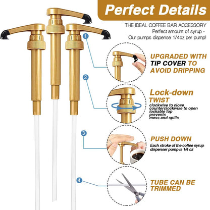 24 pcs Syrup Pumps with Cap to Avoid Dripping, Leak Proof Coffee Syrup Dispenser, Fits 25.4 Oz/750ml Coffee Flavoring Syrup Bottles, Great for Home & Coffee Bar Drinking Mixes, Cocktails, Beverage