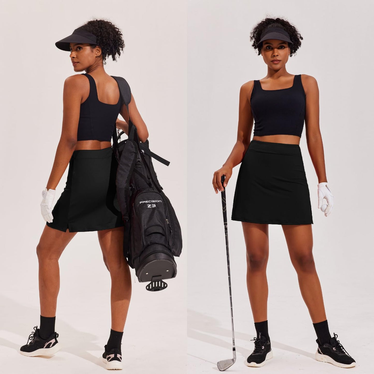 Ekouaer Golf Skirts for Woman with Pockets Silicone Grippers Tennis Skirt Inner Shorts Athletic Pickleball Running Skort,Black Medium