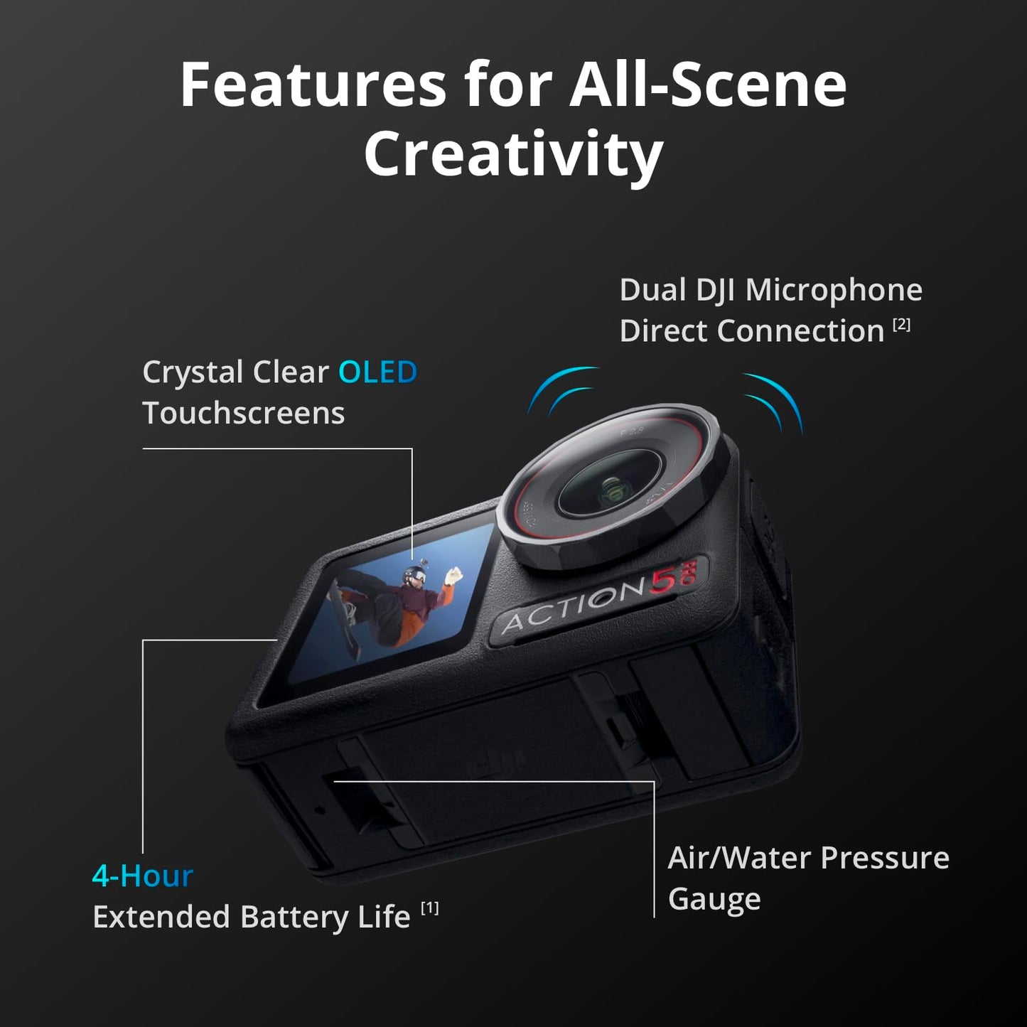 DJI Osmo Action 5 Pro Standard Combo,with 58 Piece Accessory Kit+ 64GB Card - Waterproof Action Camera with 1/1.3" Sensor, 4K/120fps Video, Action Camera 4K Ideal for Sports (Total 1 Battery)