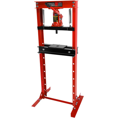PULLAFUN Hydraulic Press, 12-Ton Benchtop Hydraulic Shop Press with Press Plates, H-Frame Garage Floor Press, Adjustable Working Table Height, Red