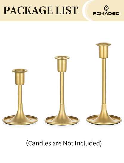 Romadedi Gold Candlestick Candle Holders - Set of 3 Taper Holders Candle Stick for Wedding Table Centerpiece Festive Christmas Mantel Decoration Home Decor