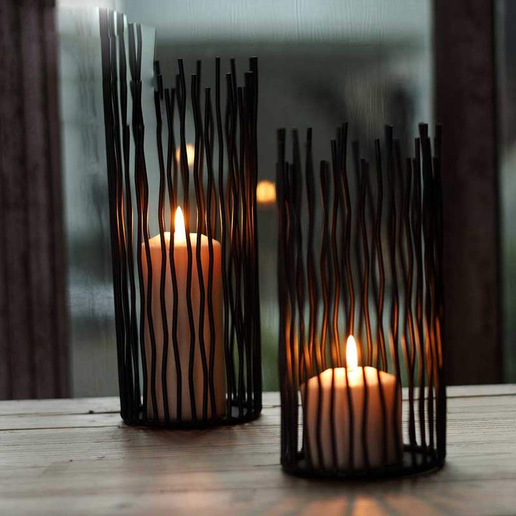 JOEUQK Wrought Iron Candle Holder Wedding Decor Hollow Ornaments Wavy Lines Black Candle Holder Candlelight Dinner Props Candle Accessory, 10 x 30cm