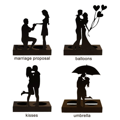Firlar Handcrafted Iron Sculpture Candlestick Ornament, Wedding Decoration Anniversary Couples Gifts for Valentine Iron Candlestick, Romantic Couple Statue for Anniversaries, Proposal, Proposal