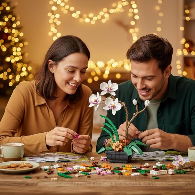 WISEPLAY White Orchid Building Block Flower Set for Adults – 581 PCS Botanical Collection Model Kit Elegant for Women Creative Adult Craft Set