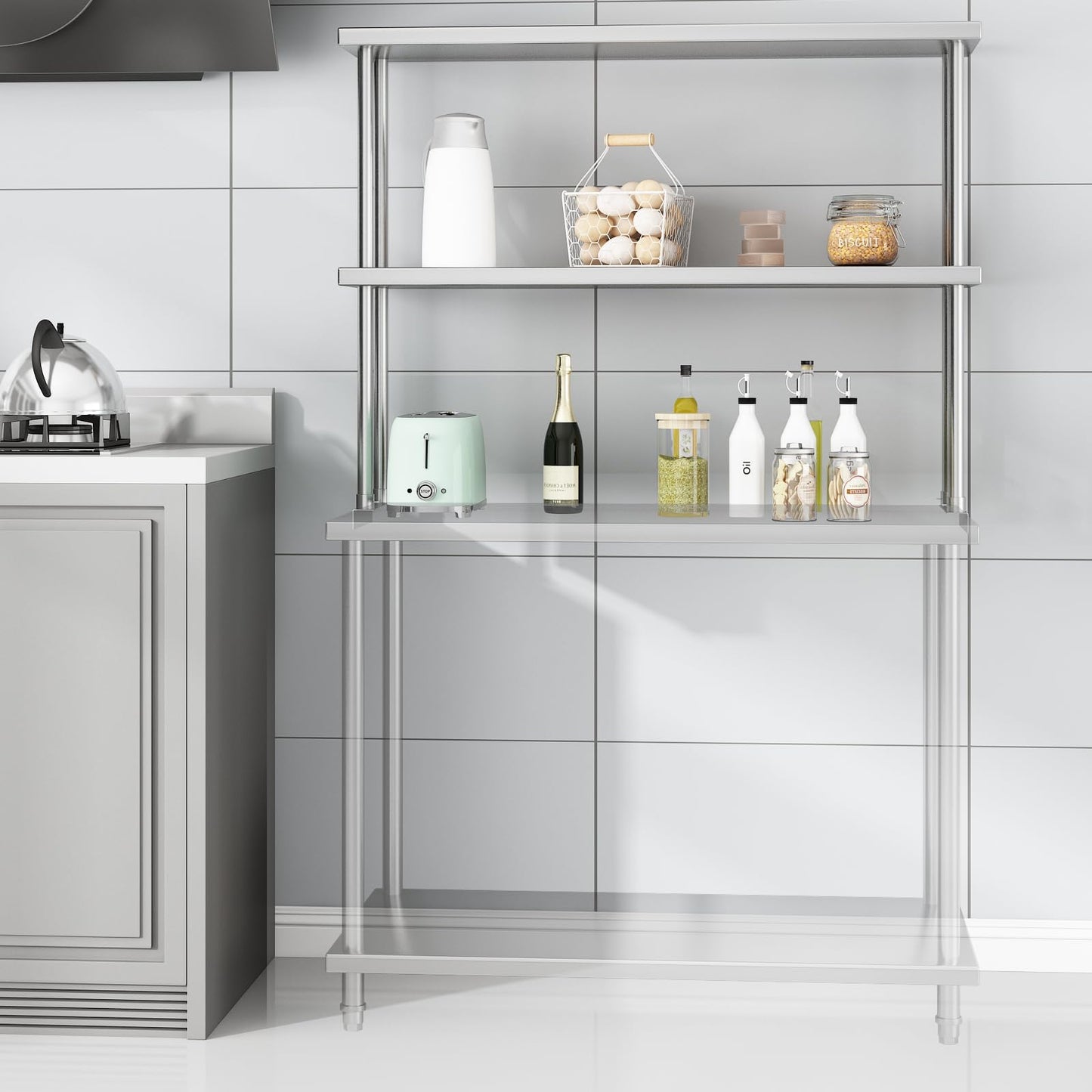 MilleLoom Overshelves, Stainless Steel 12'' x 48'' Overshelf, Commercial 2 Tier Shelf for Prep & Work Table in Restaurant, Home and Kitchen