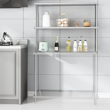 MilleLoom Overshelves, Stainless Steel 12'' x 48'' Overshelf, Commercial 2 Tier Shelf for Prep & Work Table in Restaurant, Home and Kitchen