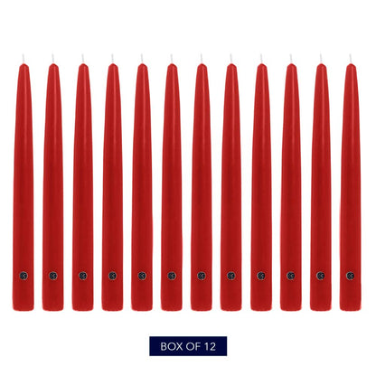 Colonial Candle Unscented Taper Candle, Handipt Collection, Red, 12 In, Pack of 12 - Up to 10 Hours Burn