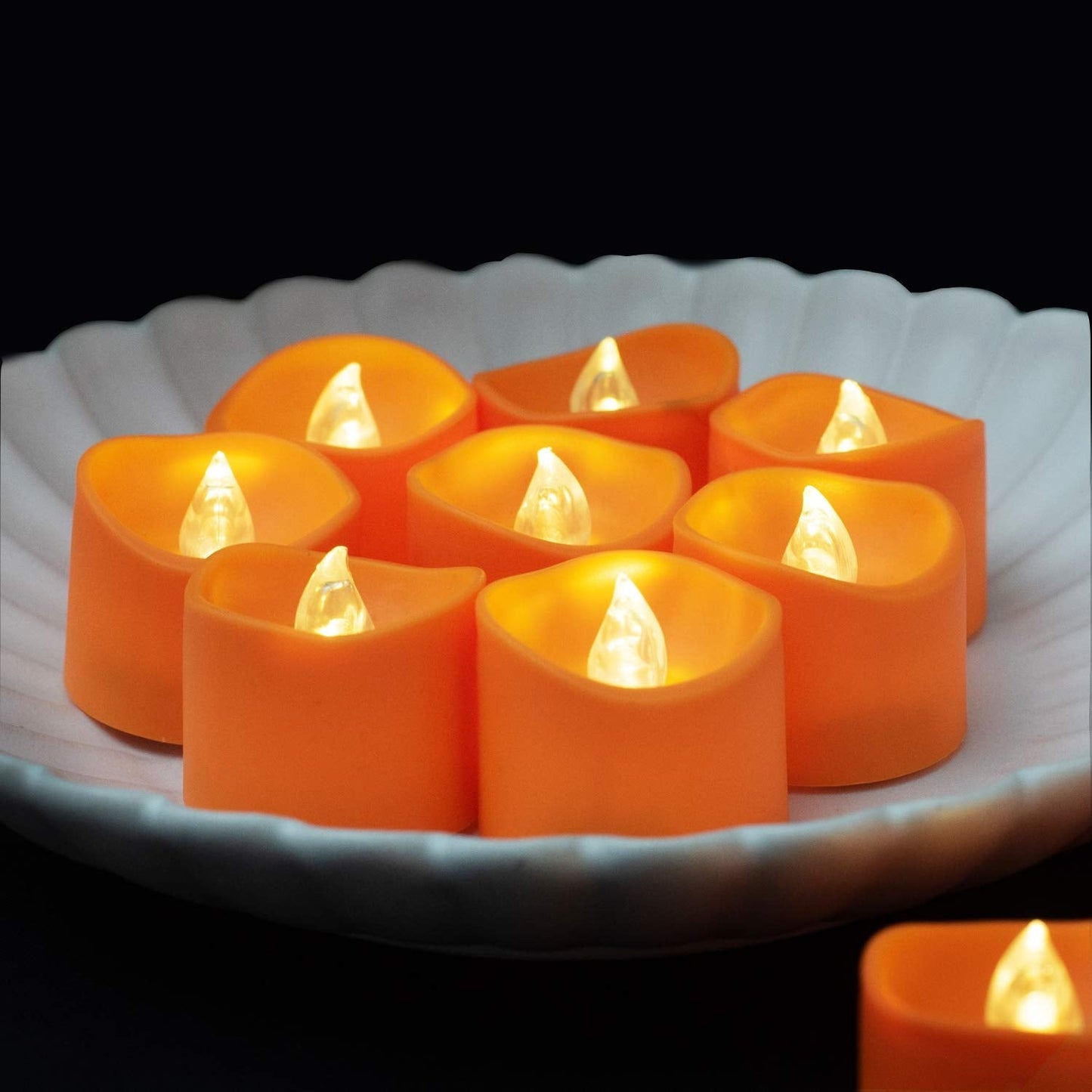 Homemory Halloween 24 Pack Orange Tea Light Candles, Battery Operated LED Tealights, Small Pumpkins Lights, Flameless, Electric Fake Tea Candles for Fall, Diwali Decorations