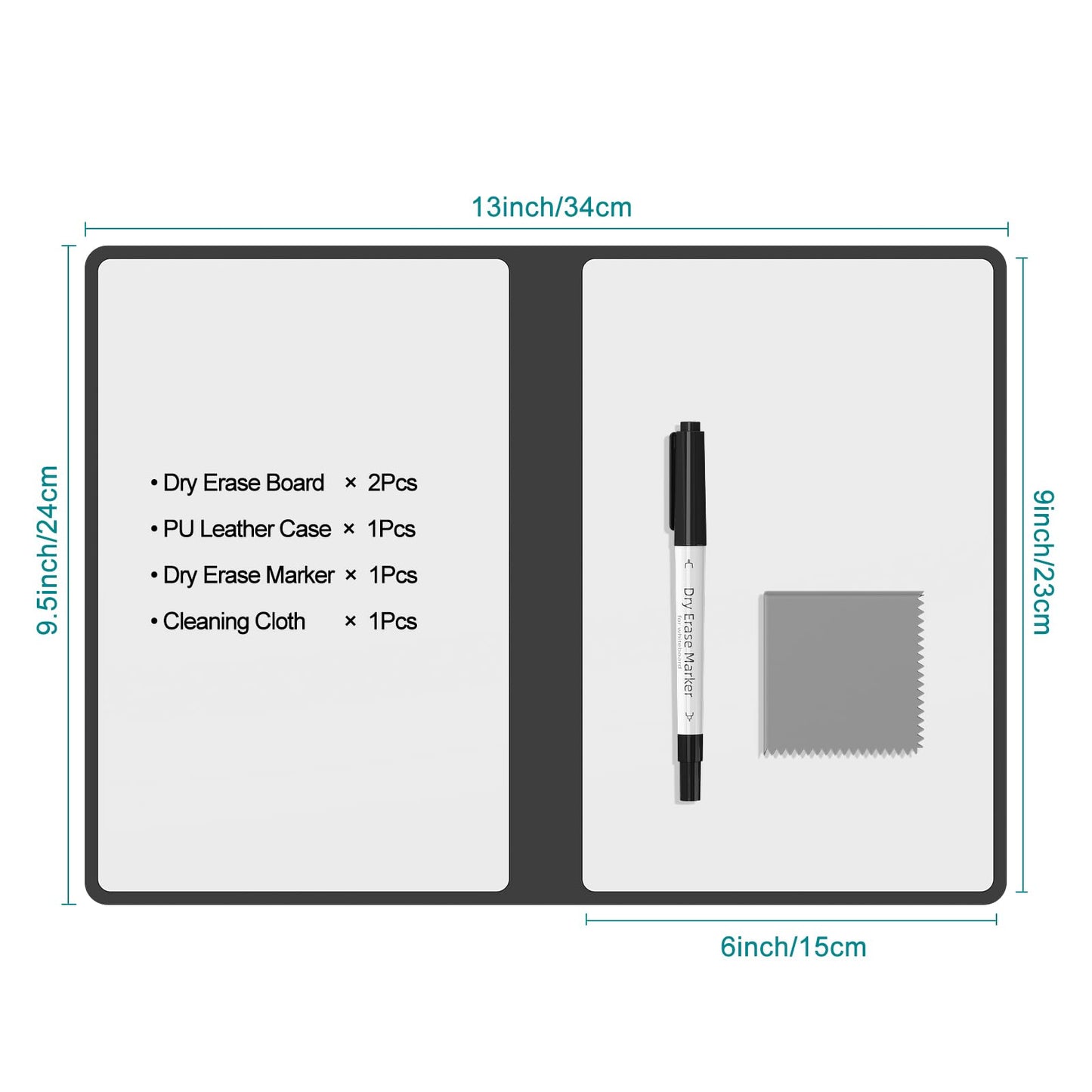 Portable Dry Erase Board,Reusable Whiteboard Notebook, Double-Sided White Board PU Cover 9.5"x6.6" with Marker,Wipe Cloth (Grey)