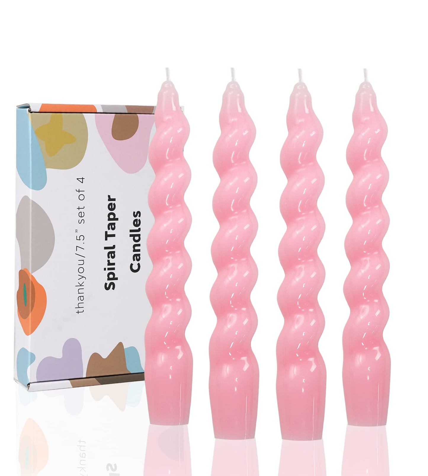 LPUSA Pink Spiral Taper Dinner Candles Conical Stick Candles Wax Unscented Dinner Candle Dripless for Home Decor, Relaxation Set of 4（7.6" Baby Pink）
