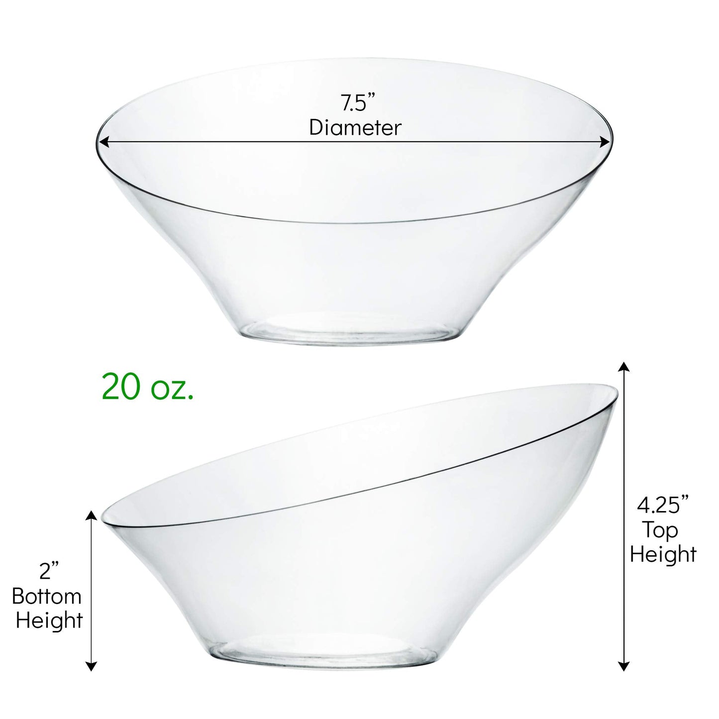 PLASTICPRO Disposable Angled Plastic Bowls Round Medium Serving Bowl, Elegant for Party's, Snack, or Salad Bowl, Clear Pack of 4
