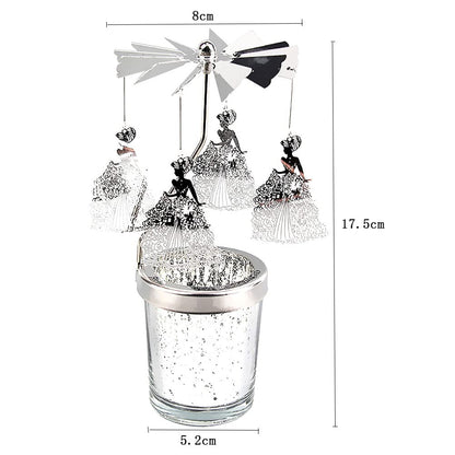 Eforcase Rotary Spinning Tea Lights Candle Holder, Silver Cup Romantic Ornament for Wedding PartyChristmas Home Decor
