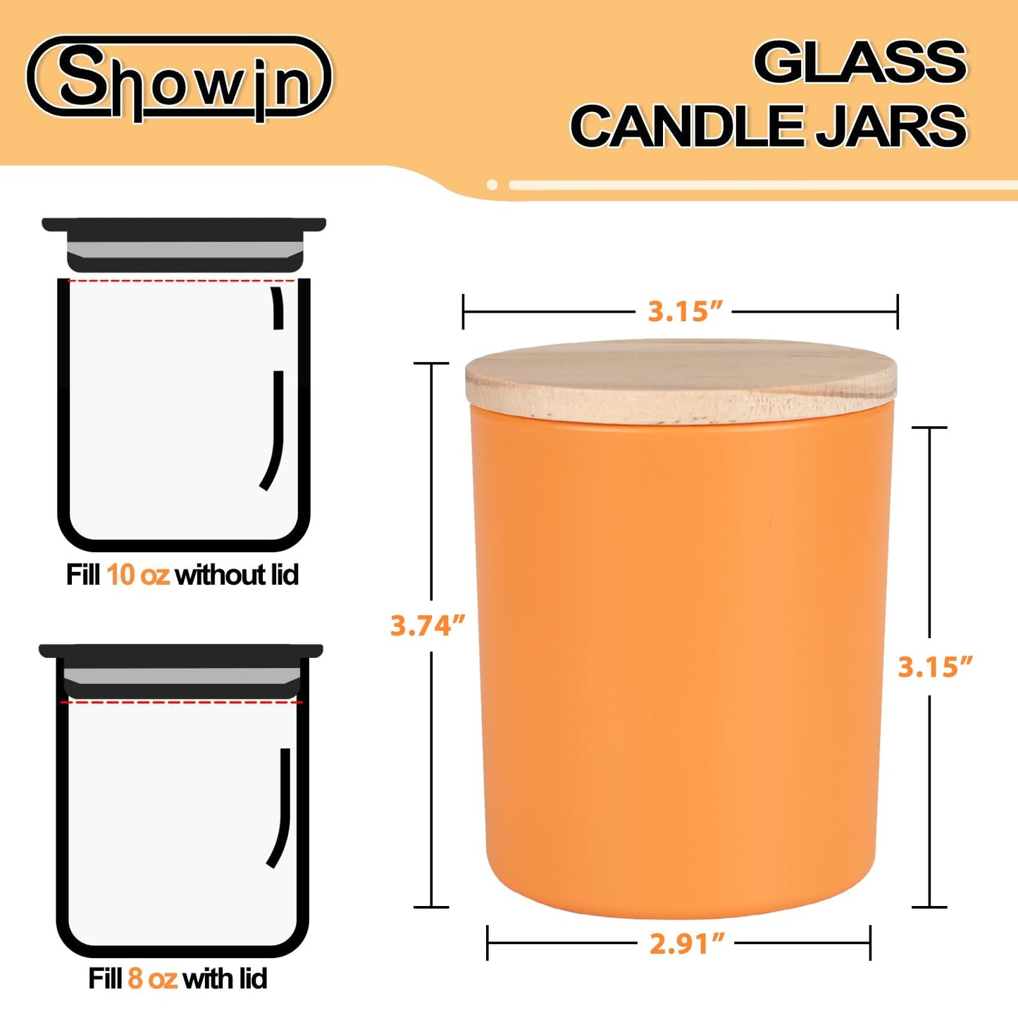 SHOWIN 10 OZ Thick Candle Jars for Making Candles 15 Pcs, Empty Jars with Wood Lids for Candle Making, Sample Container, Fall