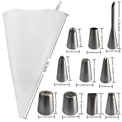 Reusable Cotton Piping Bags & Tips Set -16" Large Pastry Bag with 10 lcing Tips + 2 Couplers for Cake Decorating, Baking Supplies