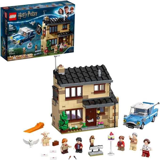 LEGO Harry Potter 4 Privet Drive 75968 House and Ford Anglia Flying Car Toy Wizarding World Gifts for Kids Girls &amp Boys with Harry Potter Ron Weasley Dursley Family and Dobby Minifigures