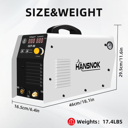 HANSNOK Plasma Cutter,50Amps Cutter Machine with 110/220V Dual Voltage IGBT Inverter,Large Digital Display,Air Sensor,1/2 Inch Clean Cut 5/8 Inch Max Cut Post Flow and 2T/4T,Portable Metal Cutting