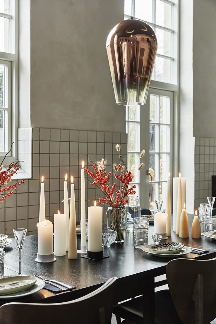 Kunstindustrien® White Taper Candles – Set of 4, 13.8" – Made in Denmark, Long Burning Candles 15h, Unscented & Smokeless Candlesticks – Elegant Tall Candles for Weddings, Dinners & Home Decor (White)