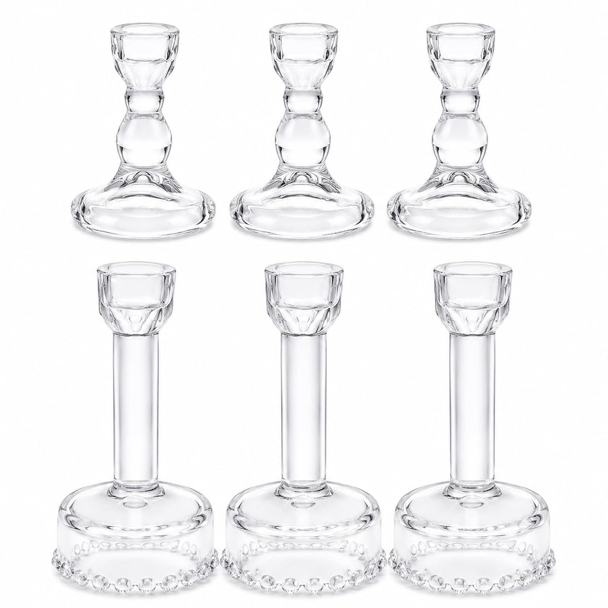 Lanttu Glass Candlestick Holders Set of 6 Clear Taper Candle Holder Bulk Crystal Candle Holders for Wedding, Table Centerpiece, Home Decoration