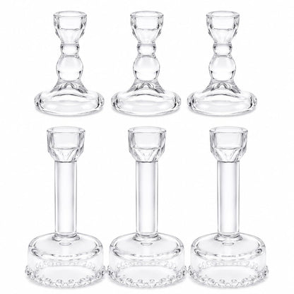 Lanttu Glass Candlestick Holders Set of 6 Clear Taper Candle Holder Bulk Crystal Candle Holders for Wedding, Table Centerpiece, Home Decoration