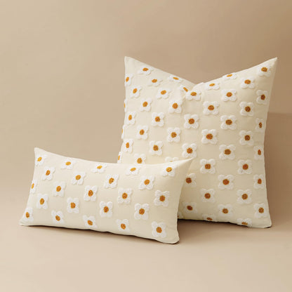 EMEMA Decorative Throw Pillow Covers Daisy Sun Flower Jacquard Pillowcase Cushion Case Rectangle for Couch Sofa Bed Living Room Bedroom Set of 1, 12x24 Inch, Beige