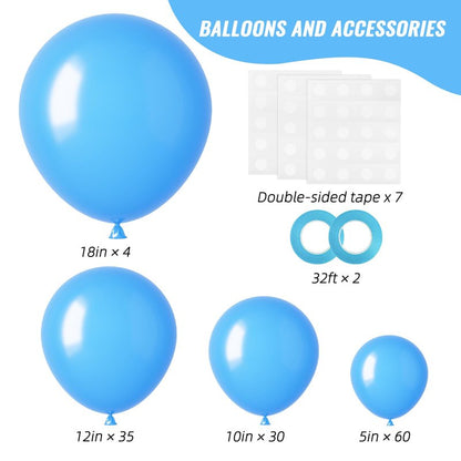 RUBFAC Light Blue Balloons 129pcs Different Sizes 18 12 10 5 Inch for Garland Arch, Sky Blue Balloon for Graduation Birthday Gender Reveal Baby Shower Party Decoration