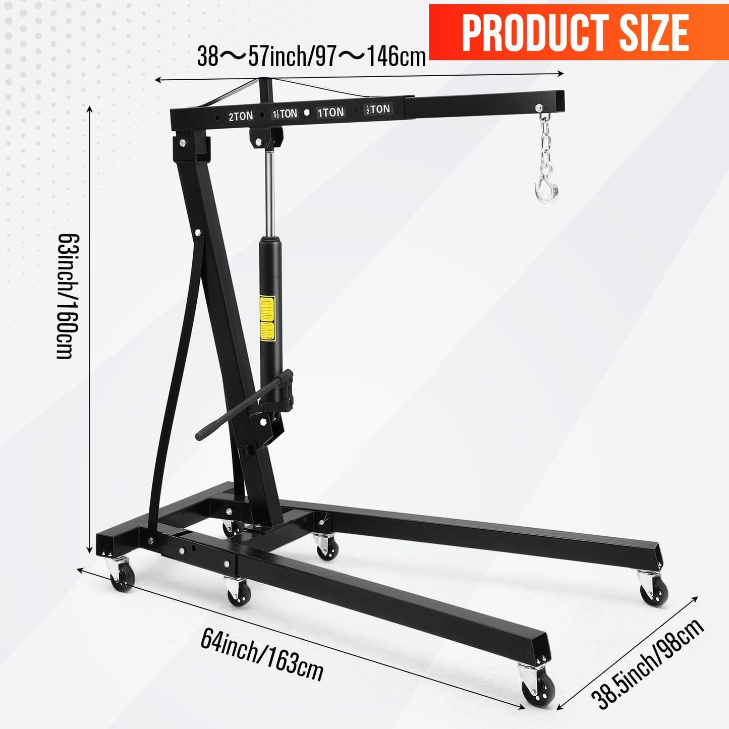 2 Ton Folding Engine Crane, 4400 Lbs Hydraulic Cherry Picker, Engine Hoist with 6 Casters and Telescopic Boom for Garage, Workshop and Warehouse Lifting, Heavy-Duty, Black