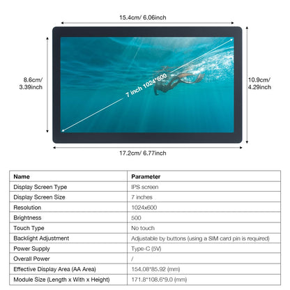 Hosyond 7 Inches USB C Mini Monitor 1024x600 IPS LCD Display Type C Secondary Screen for PC Laptop Windows