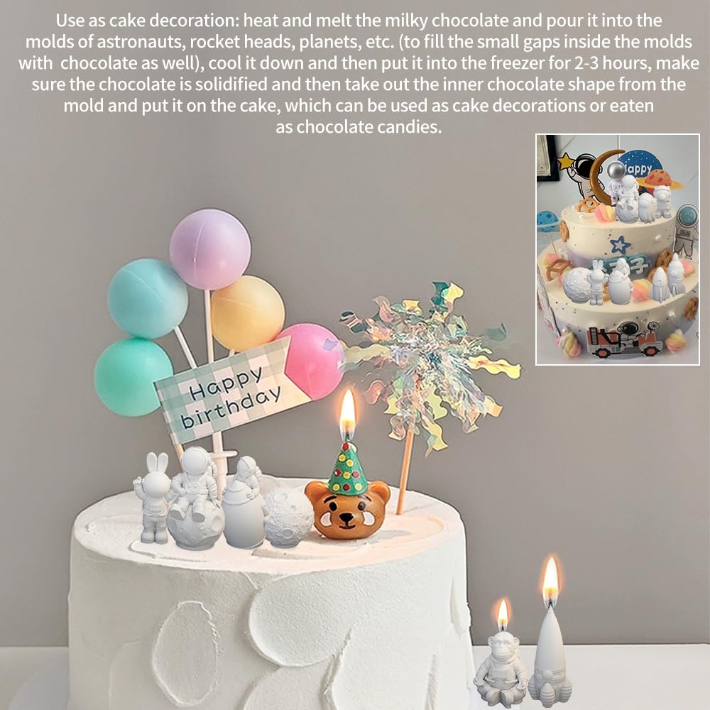 Space Planet Resin Molds Silicone，【4-Piece Set】 Epoxy Resin Space Astronaut Silicone molds,3D Resin Spaceballs Molds, Small Rocket Silicone Model, Space Rabbit DIY Gift Sets for Teens(【Kit 2】)